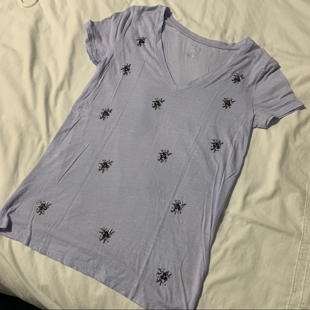 A New Day--Light Blue Beaded Embroidered T-shirt